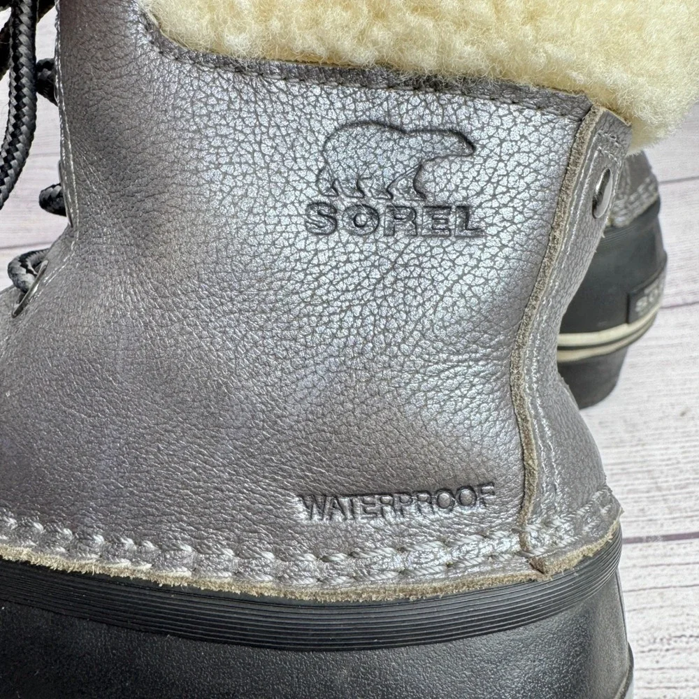 Sorel Slimpack II Lace Waterproof Duck Boots Metallic Silver Black size‎ 7.5